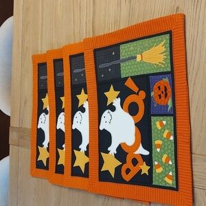 Vtg Kohl's Halloween Quilted Placemats - Set of 4 - Ghost & Pumpkin - 18" x 14"